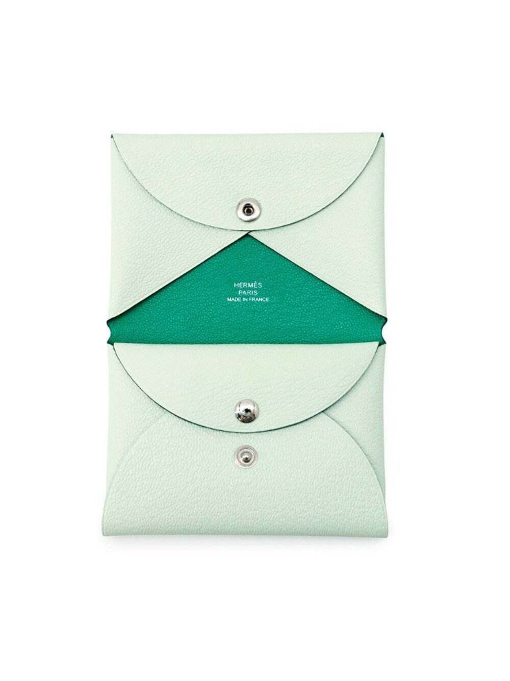 Hermes Coin Purse Calvi Duo Verso Vert Fizz Mint Silver Chevre Mysore - Picture 4 of 10